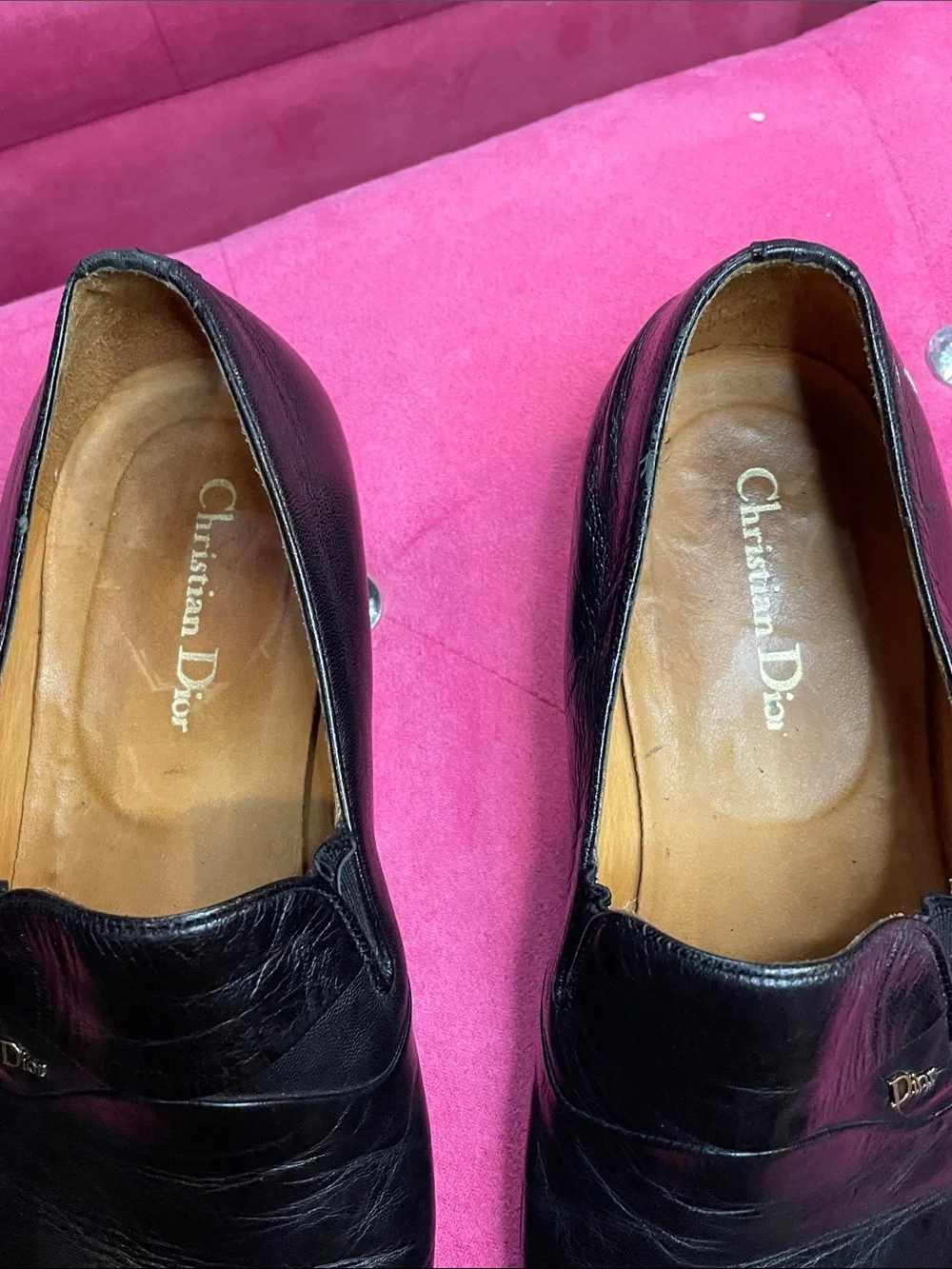 Dior Black Leather Slip-On Loafers with Subtle Logo Men’s Size 7 Women’s Size 9